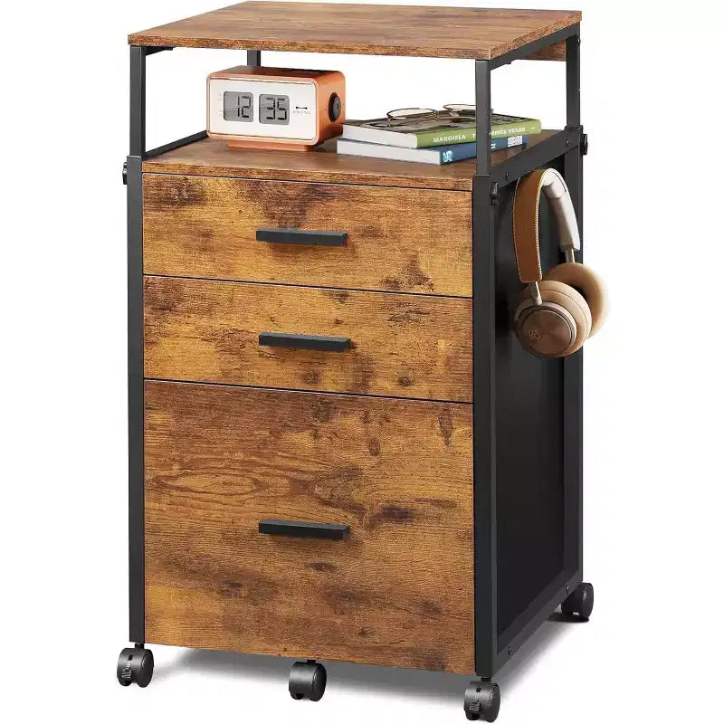 Schedario con Cassetti, Porta Stampante Mobile con Ripiani Regolabili, Armadietto Portadocumenti in Legno per Ufficio Domestico
