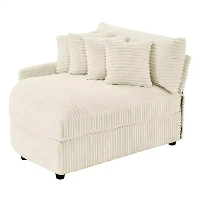 Divano componibile a chaise longue sinistra e destra in velluto a coste, oversize, con 8 cuscini, Divano convertibile imbottito
