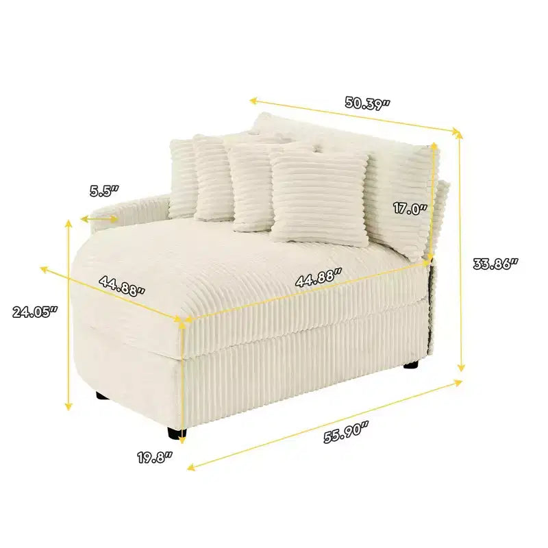 Divano componibile a chaise longue sinistra e destra in velluto a coste, oversize, con 8 cuscini, Divano convertibile imbottito
