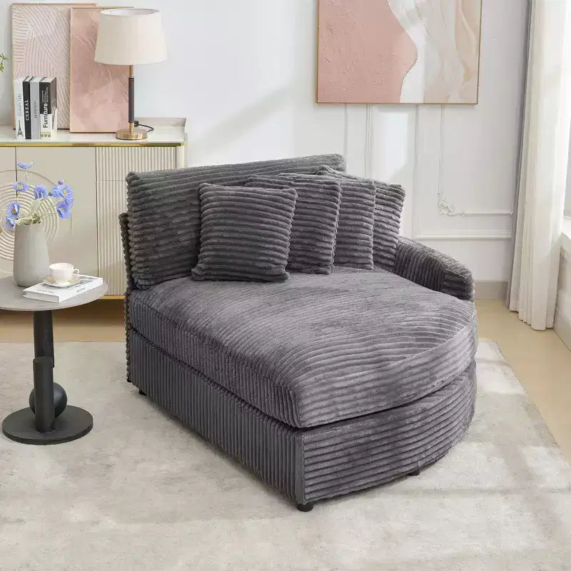Divano componibile a chaise longue sinistra e destra in velluto a coste, oversize, con 8 cuscini, Divano convertibile imbottito