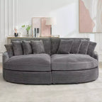 Divano componibile a chaise longue sinistra e destra in velluto a coste, oversize, con 8 cuscini, Divano convertibile imbottito