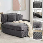 Divano componibile a chaise longue sinistra e destra in velluto a coste, oversize, con 8 cuscini, Divano convertibile imbottito