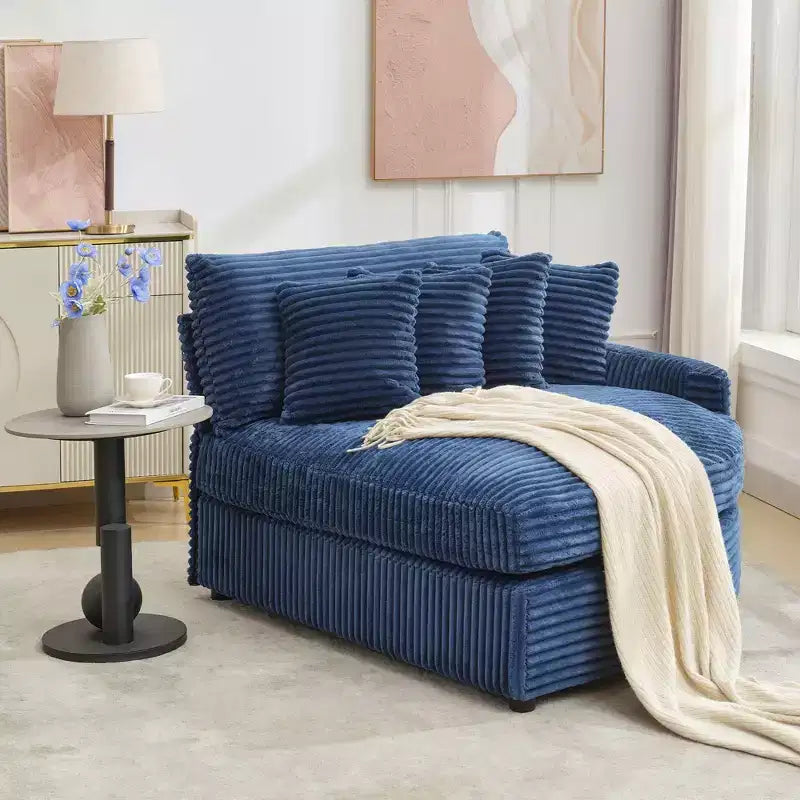 Divano componibile a chaise longue sinistra e destra in velluto a coste, oversize, con 8 cuscini, Divano convertibile imbottito