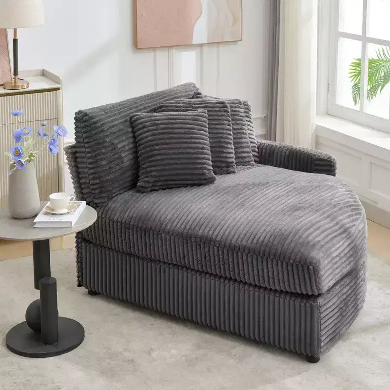 Divano componibile a chaise longue sinistra e destra in velluto a coste, oversize, con 8 cuscini, Divano convertibile imbottito