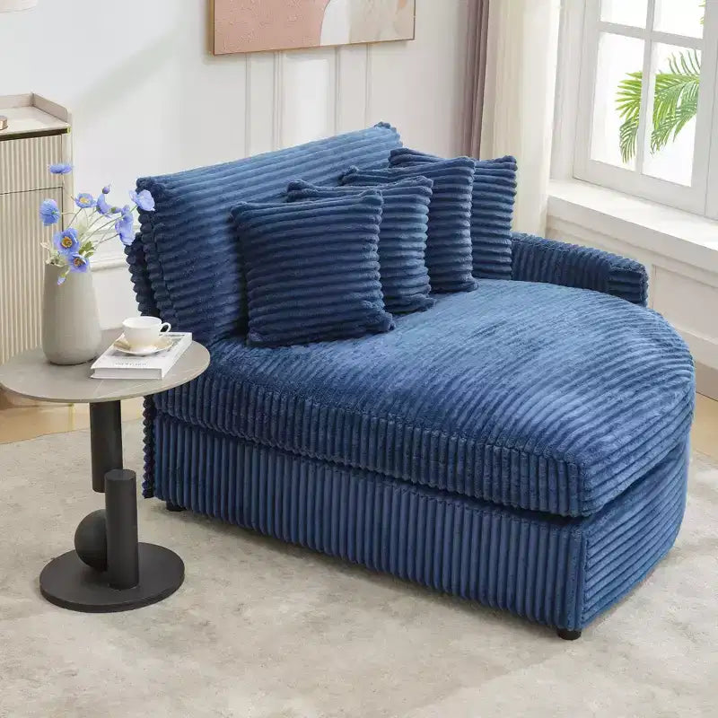 Divano componibile a chaise longue sinistra e destra in velluto a coste, oversize, con 8 cuscini, Divano convertibile imbottito