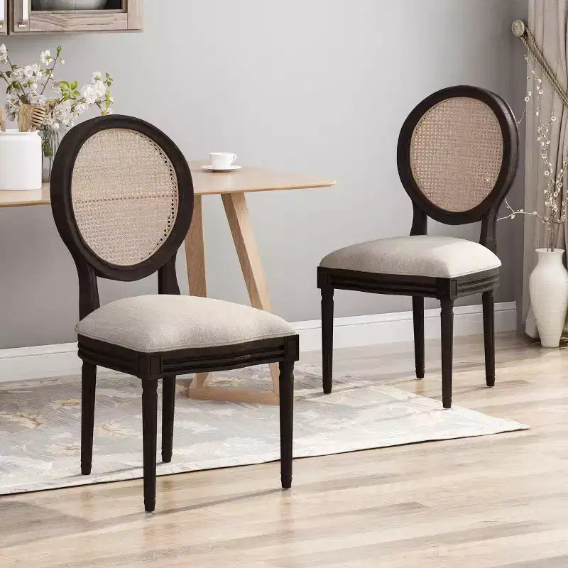 Christopher Knight Home Govan Sedie da pranzo imbottite in legno e canna (set da 2), beige/marrone naturale/marrone scuro