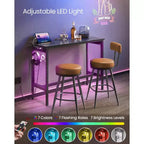Tavolo da bar, tavolo da bar lungo e stretto 47.2, tavolo alto da cocktail con luci LED, prese di corrente integrate, pannelli in rete, nero e nero opaco