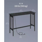 Tavolo da bar, tavolo da bar lungo e stretto 47.2, tavolo alto da cocktail con luci LED, prese di corrente integrate, pannelli in rete, nero e nero opaco