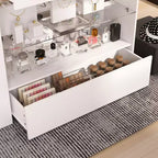 Organizzatore per armadio con piano in vetro bianco, isola per vestiti, cassettiera con ampio spazio, espositore, armadio con isola vanity, organizer per cosmetici.