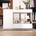 Organizzatore per armadio con piano in vetro bianco, isola per vestiti, cassettiera con ampio spazio, espositore, armadio con isola vanity, organizer per cosmetici.