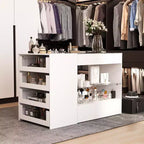 Organizzatore per armadio con piano in vetro bianco, isola per vestiti, cassettiera con ampio spazio, espositore, armadio con isola vanity, organizer per cosmetici.