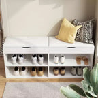Famapy Wooden Shoe Cabinet with Cushions Open Shelves White