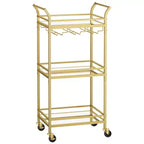 VASAGLE Bar Cart, Home Bar Serving Cart, Small Bar Cart with 3-Tier Shelf, Wine Holders, Glass Holders, Mini Bar Cart Kitchen, Pale Gold