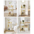 Carrello Bar, Carrello Bar di Servizio per la Casa, Piccolo Carrello Bar con Scaffale a 3 Ripiani, Portabottiglie, Portabicchieri, Carrello Mini Bar Cucina, Oro Chiaro