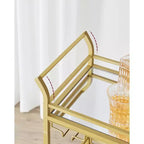 Carrello Bar, Carrello Bar di Servizio per la Casa, Piccolo Carrello Bar con Scaffale a 3 Ripiani, Portabottiglie, Portabicchieri, Carrello Mini Bar Cucina, Oro Chiaro