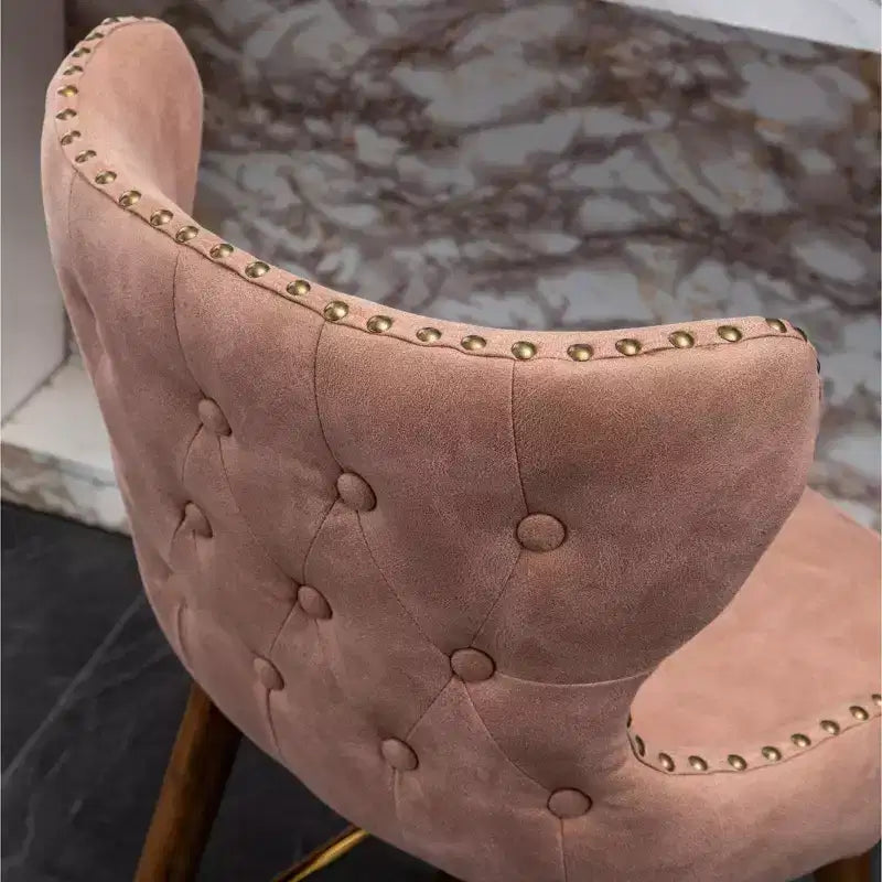 Sgabello da bancone Roundhill Furniture Nevis moderno di metà secolo in similpelle con bottoni e borchie, rosa, set da 2