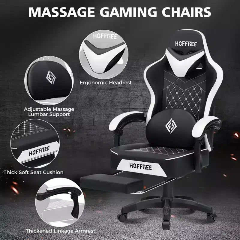 Sedia da Gaming per Massaggi in Pelle Sedia Ergonomica da Ufficio per PC con Poggiapiedi e Regolabile