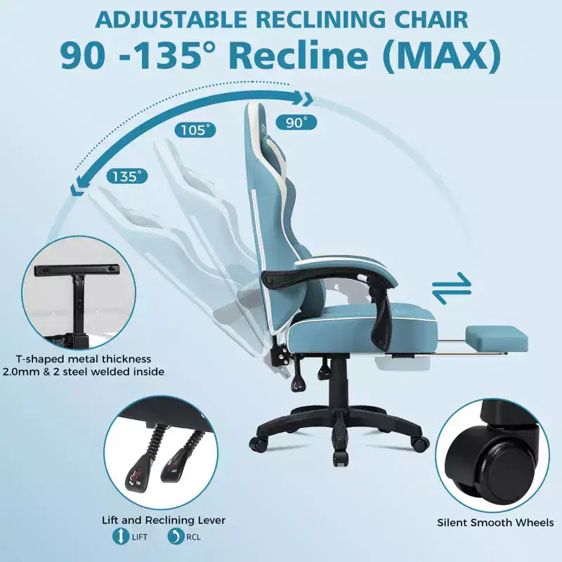 Sedia da Gaming per Massaggi in Pelle Sedia Ergonomica da Ufficio per PC con Poggiapiedi e Regolabile