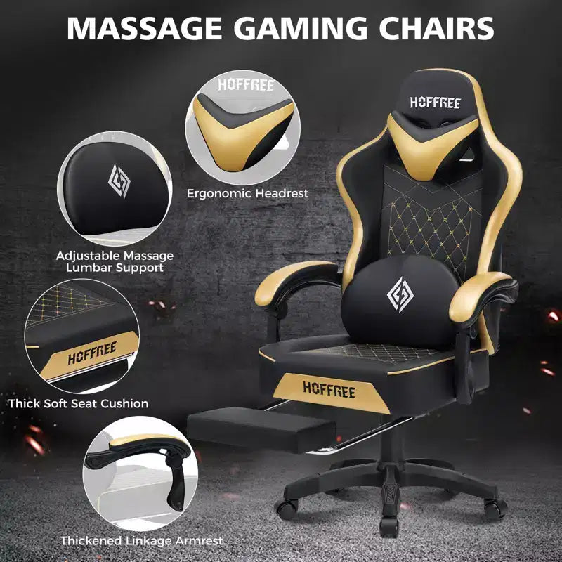 Sedia da Gaming per Massaggi in Pelle Sedia Ergonomica da Ufficio per PC con Poggiapiedi e Regolabile