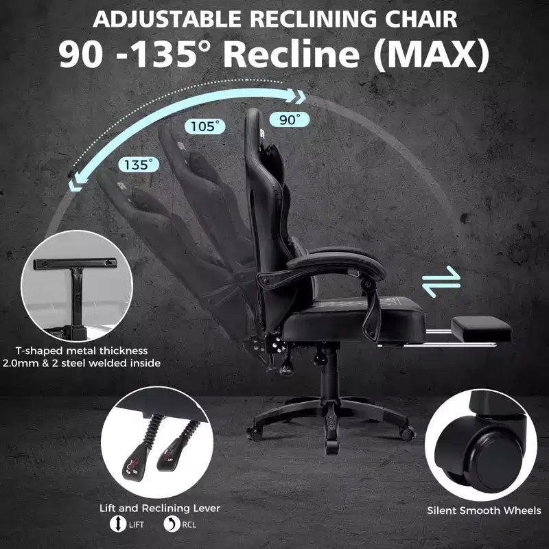 Sedia da Gaming per Massaggi in Pelle Sedia Ergonomica da Ufficio per PC con Poggiapiedi e Regolabile
