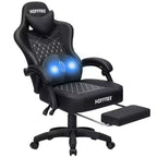 Hoffree Leather Massage Gaming Chair Ergonomic Office PC Chair with Footrest & Adjustable