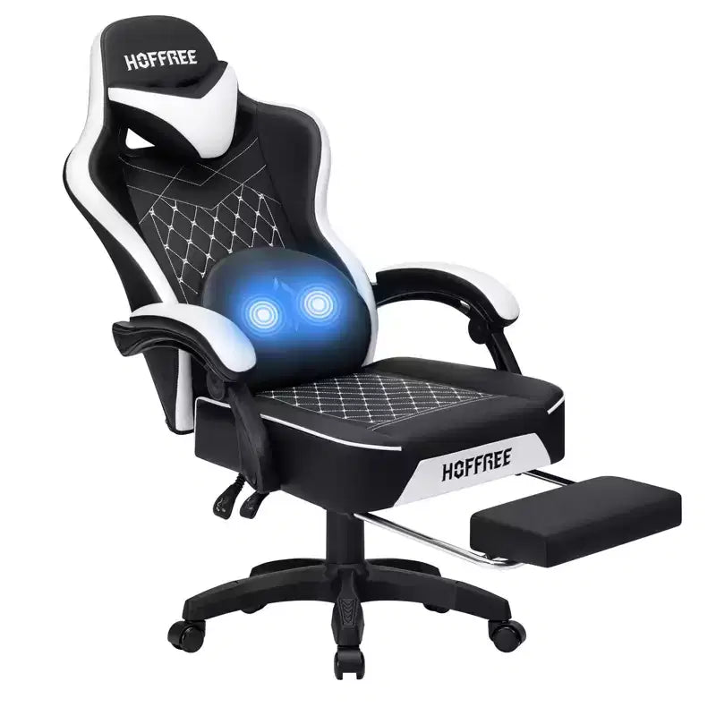 Sedia da Gaming per Massaggi in Pelle Sedia Ergonomica da Ufficio per PC con Poggiapiedi e Regolabile