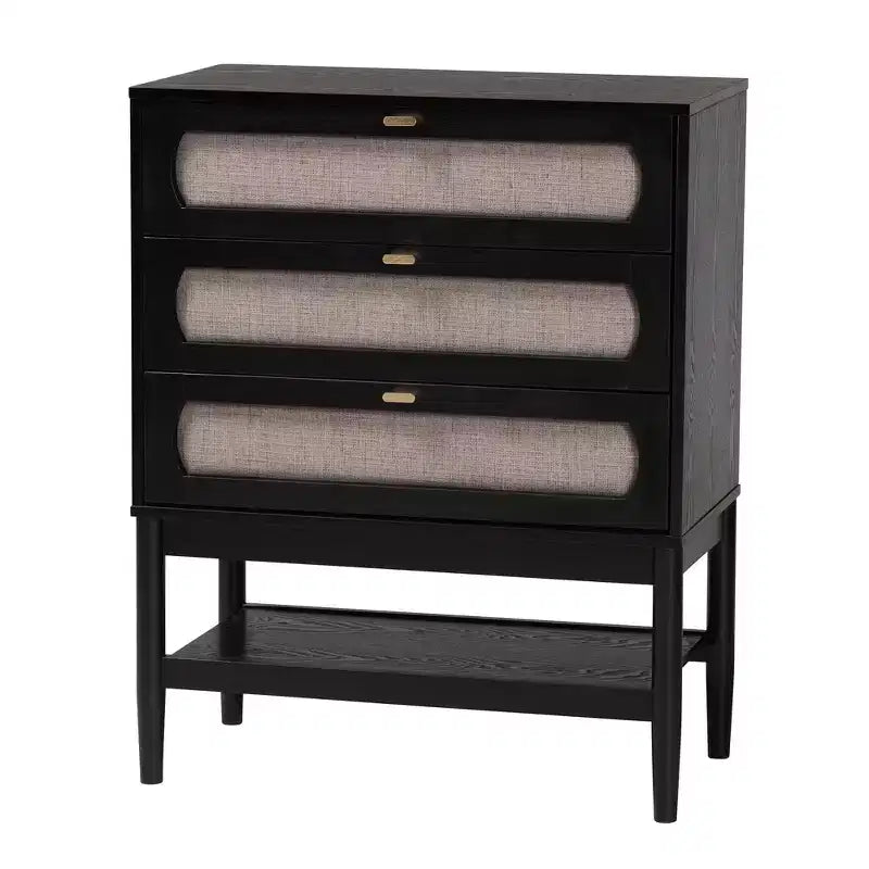 Set camera da letto Queen Baxton Studio Shirin Mid-Century 5 pezzi, in tessuto beige e legno nero