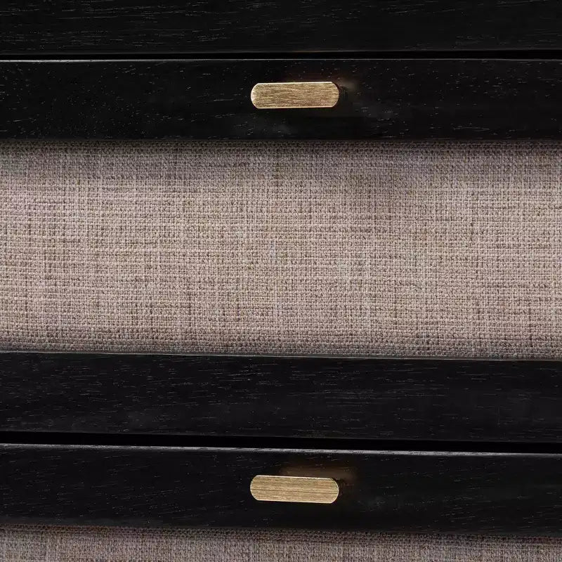 Set camera da letto Queen Baxton Studio Shirin Mid-Century 5 pezzi, in tessuto beige e legno nero