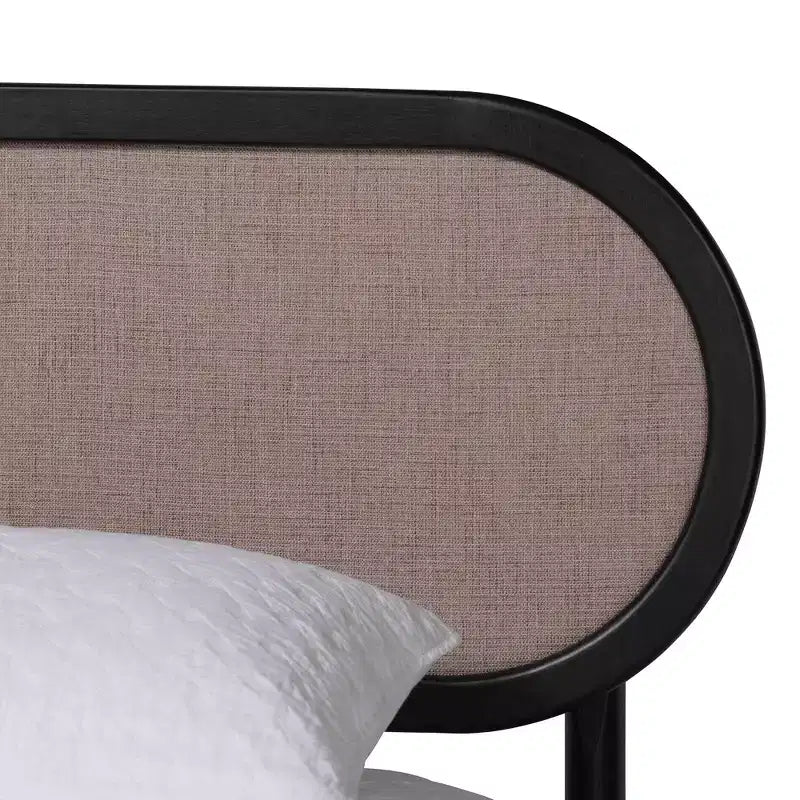 Set camera da letto Queen Baxton Studio Shirin Mid-Century 5 pezzi, in tessuto beige e legno nero