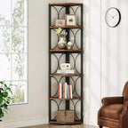 Scaffale angolare alto 170 cm, libreria angolare rustica a 6 ripiani, portaoggetti