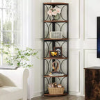 Scaffale angolare alto 170 cm, libreria angolare rustica a 6 ripiani, portaoggetti