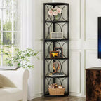 Scaffale angolare alto 170 cm, libreria angolare rustica a 6 ripiani, portaoggetti