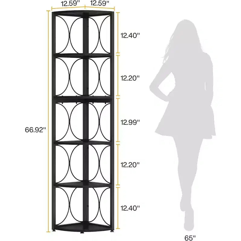 Scaffale angolare alto 170 cm, libreria angolare rustica a 6 ripiani, portaoggetti