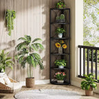 Scaffale angolare alto 170 cm, libreria angolare rustica a 6 ripiani, portaoggetti