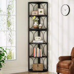Scaffale angolare alto 170 cm, libreria angolare rustica a 6 ripiani, portaoggetti