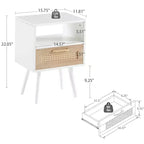 Tavolino in rattan con cassetto e gambe in legno massello, comodino/tavolino da salotto, camera da letto, bianco