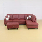 Elegante Divano Sezionale in Ecopelle Rossa - Design a L, Cuscini Morbidi, Pouf Contenitore, Mobili Moderni per Soggiorno