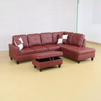 Elegante Divano Sezionale in Ecopelle Rossa - Design a L, Cuscini Morbidi, Pouf Contenitore, Mobili Moderni per Soggiorno