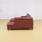 Elegante Divano Sezionale in Ecopelle Rossa - Design a L, Cuscini Morbidi, Pouf Contenitore, Mobili Moderni per Soggiorno