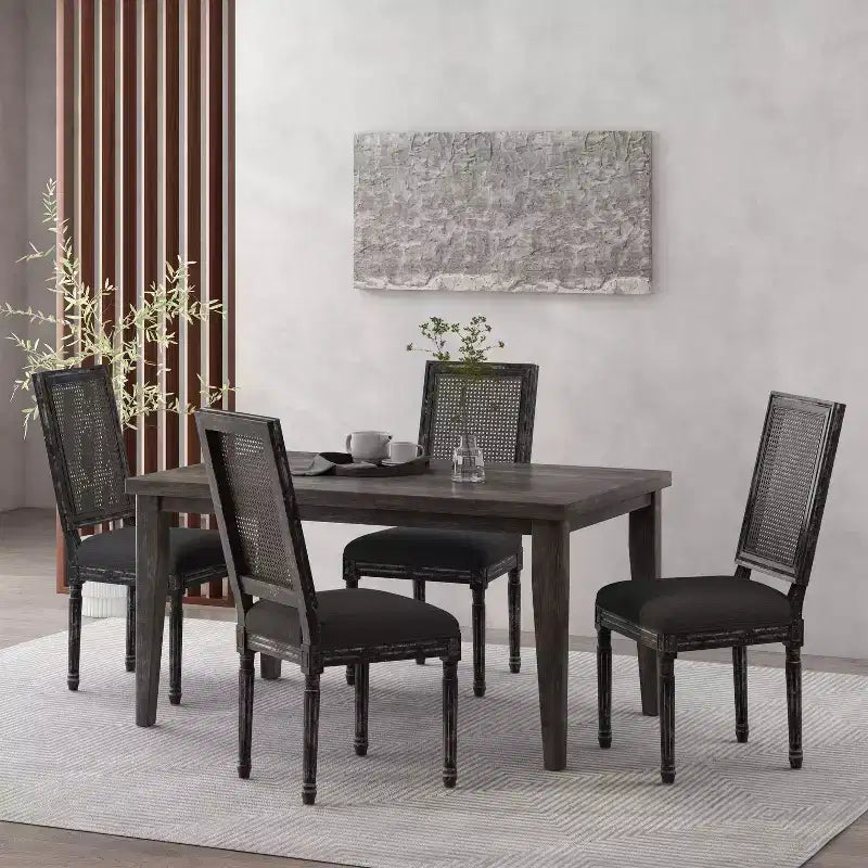 Sedie da pranzo imbottite in legno e canna Country (Set di 4)