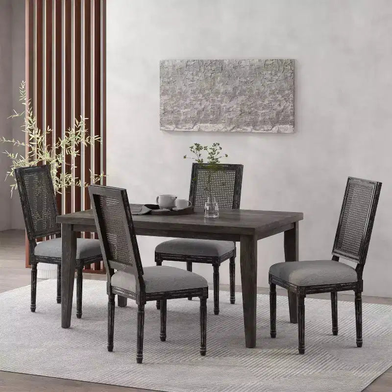 Sedie da pranzo imbottite in legno e canna Country (Set di 4)