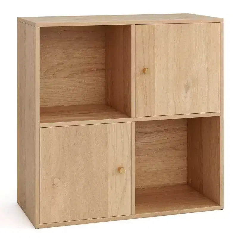 Costway Libreria a 4 Cubi con Doppio Kit Antiribaltamento e 2 Armadietti Contenitori Organizzatore Bianco/Naturale