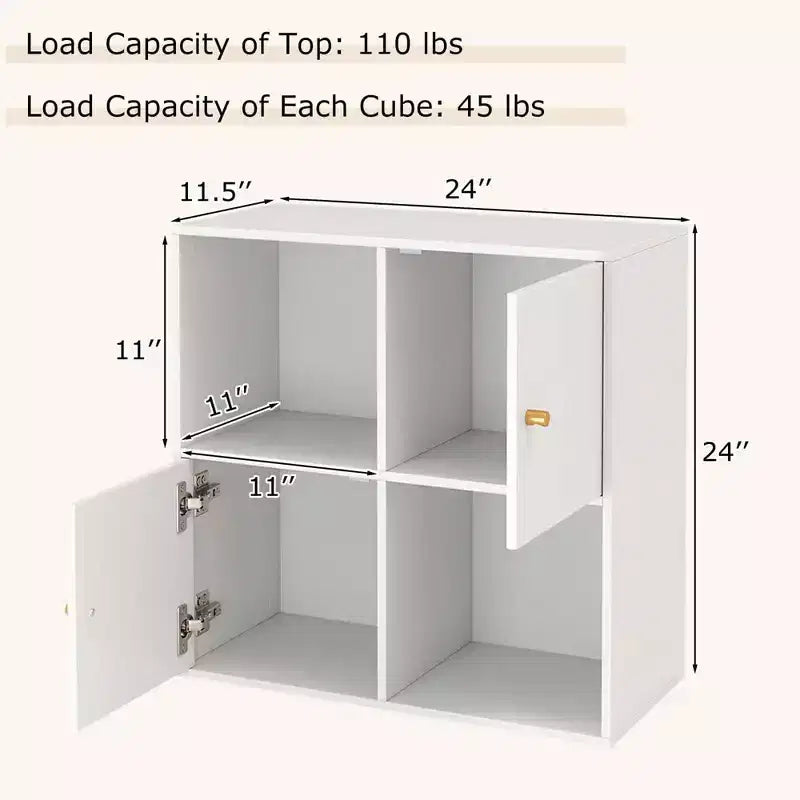 Costway Libreria a 4 Cubi con Doppio Kit Antiribaltamento e 2 Armadietti Contenitori Organizzatore Bianco/Naturale