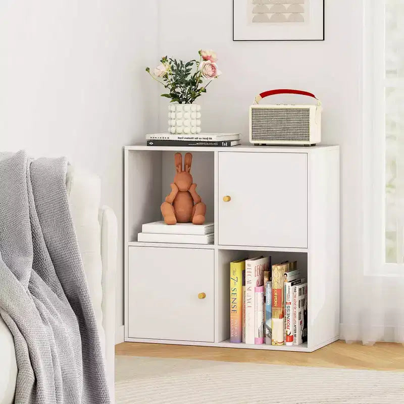 Costway Libreria a 4 Cubi con Doppio Kit Antiribaltamento e 2 Armadietti Contenitori Organizzatore Bianco/Naturale