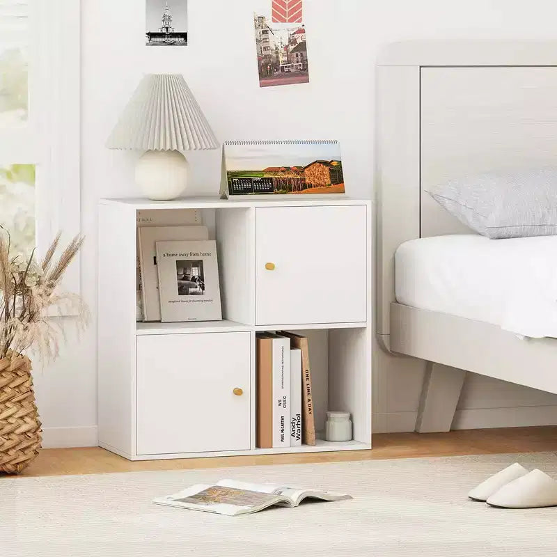 Costway Libreria a 4 Cubi con Doppio Kit Antiribaltamento e 2 Armadietti Contenitori Organizzatore Bianco/Naturale