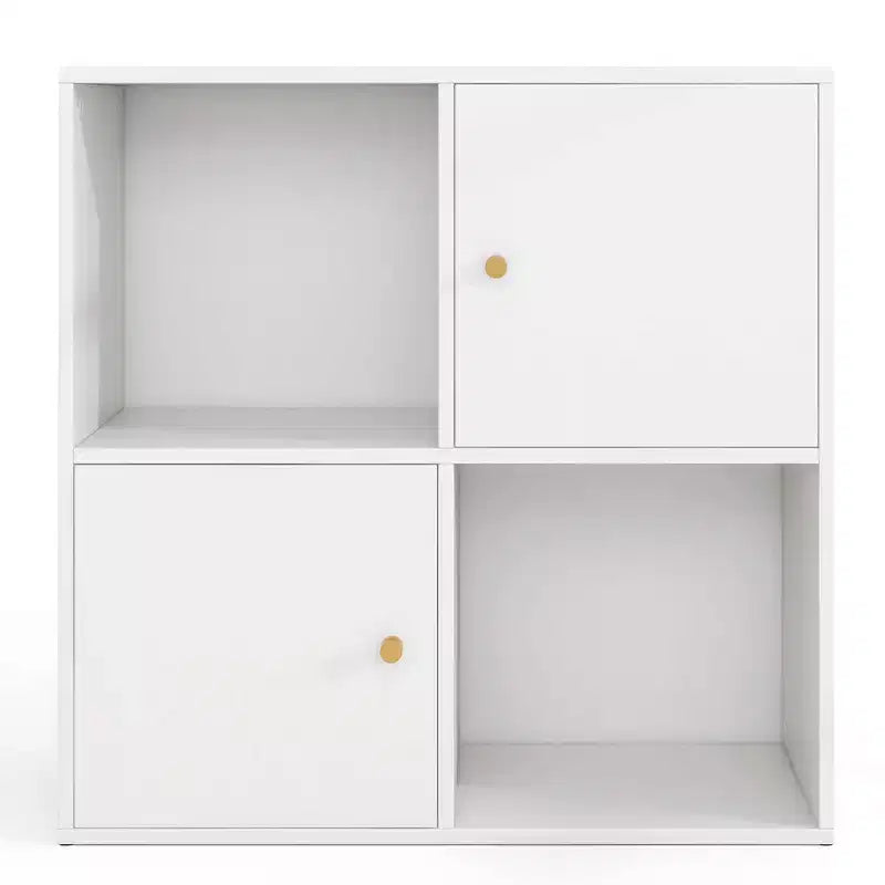 Costway Libreria a 4 Cubi con Doppio Kit Antiribaltamento e 2 Armadietti Contenitori Organizzatore Bianco/Naturale