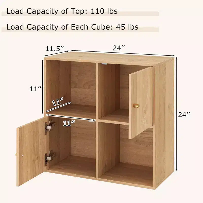 Costway Libreria a 4 Cubi con Doppio Kit Antiribaltamento e 2 Armadietti Contenitori Organizzatore Bianco/Naturale