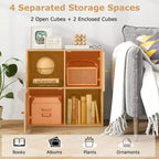 Costway Libreria a 4 Cubi con Doppio Kit Antiribaltamento e 2 Armadietti Contenitori Organizzatore Bianco/Naturale