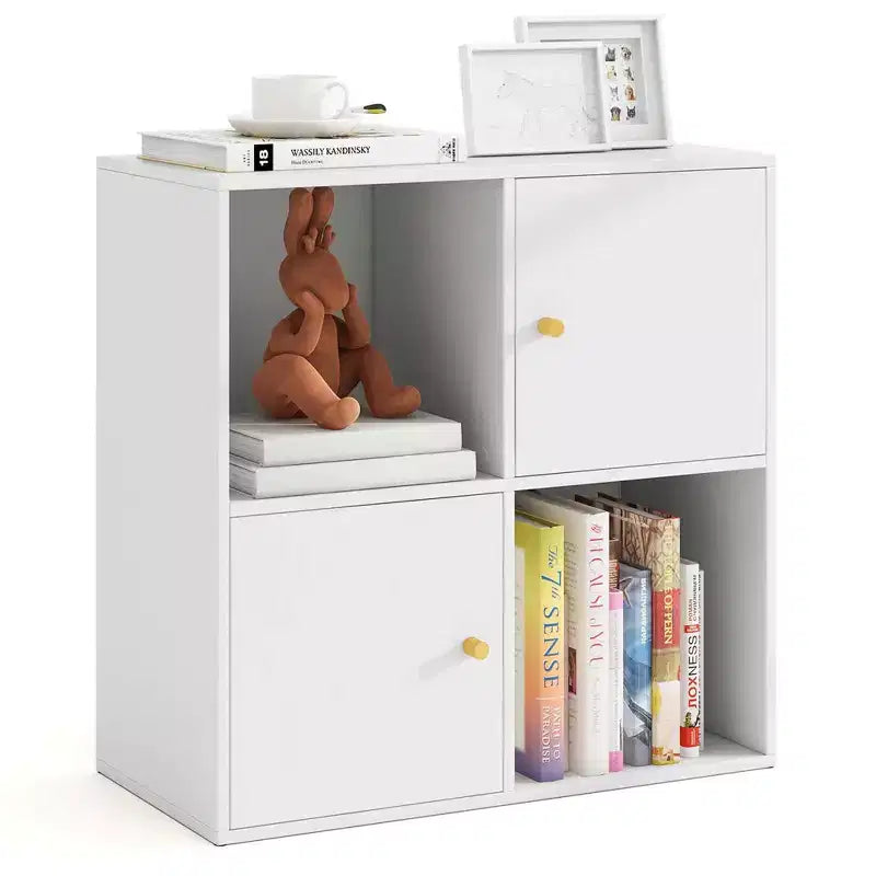 Costway Libreria a 4 Cubi con Doppio Kit Antiribaltamento e 2 Armadietti Contenitori Organizzatore Bianco/Naturale