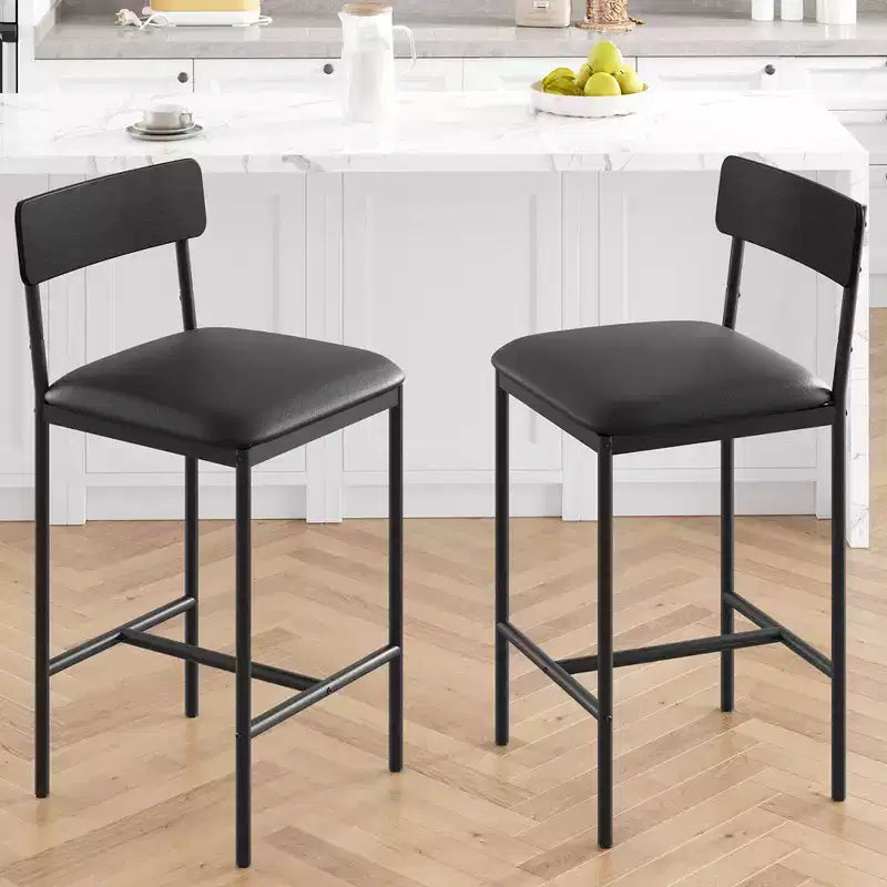 Bar Stools Set of 2, Kitchen Bar Stools with Footrest, PU Upholstered Counter Height Barstool, Bar Chairs for Kitchen Island, Counter